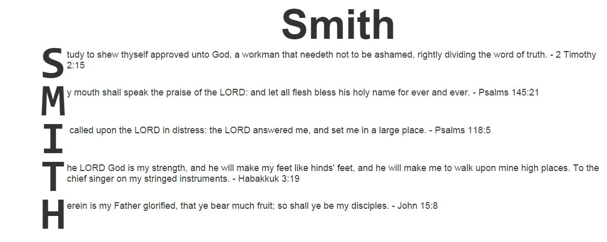 Acrostic blessing for Smith